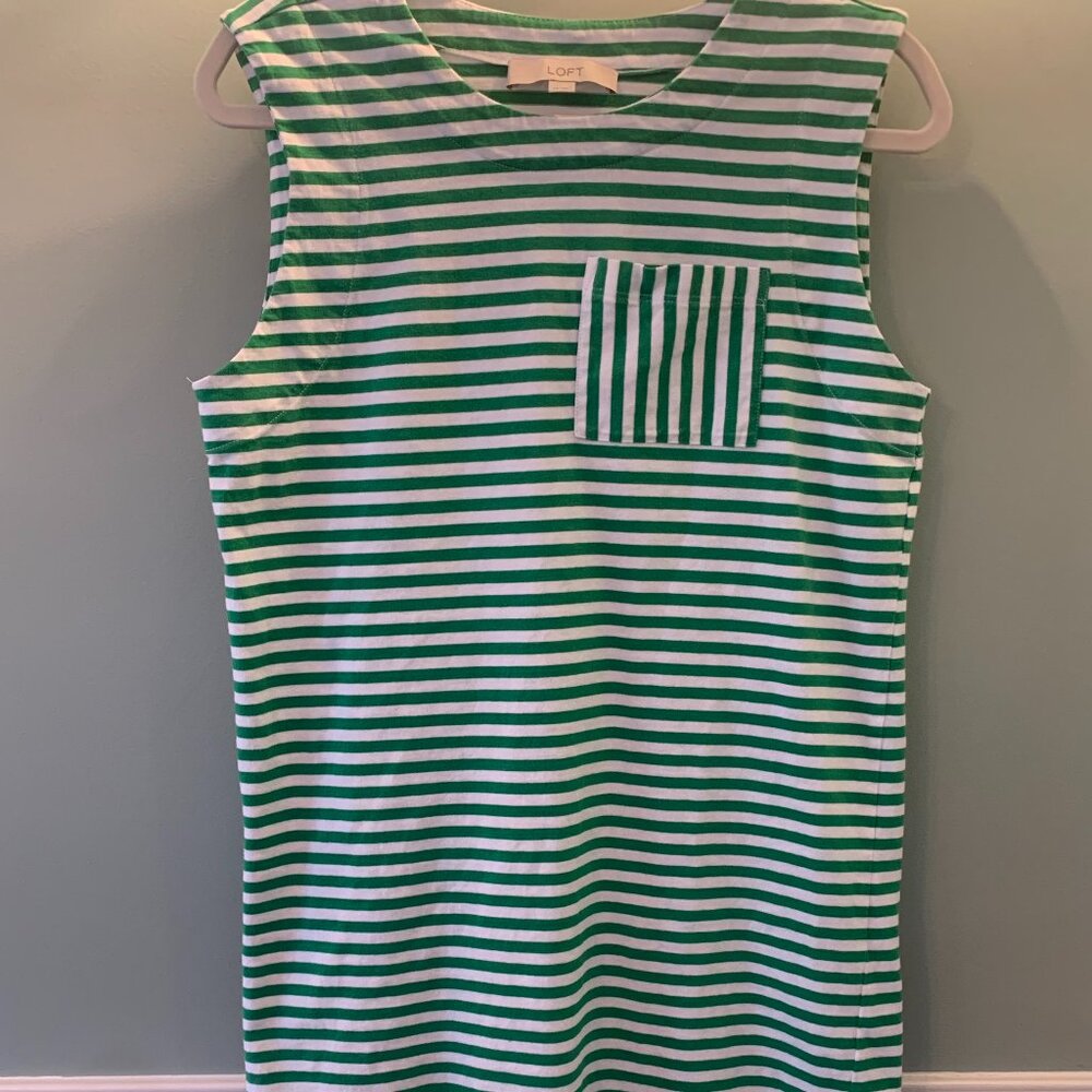 Loft XS Sleeveless Green White Pocket T Shirt Dress